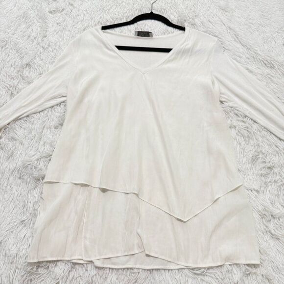 Women Lola & Sophie V Neck Layered Light Weight Top in White Size Medium - Picture 3 of 8